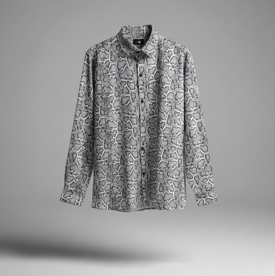 Long-sleeve shirt with a geometric pattern on a gray background
