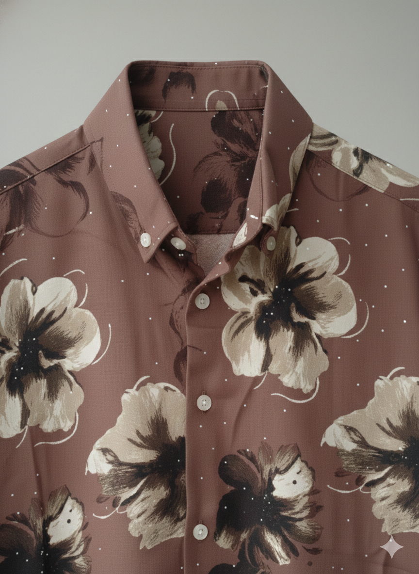 Floral patterned shirt on a plain background