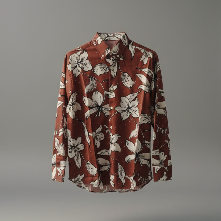 Floral patterned shirt on a gray background