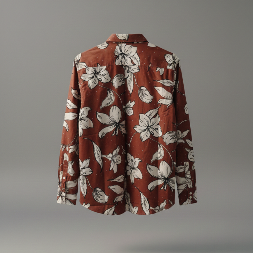 Floral patterned shirt on a gray background