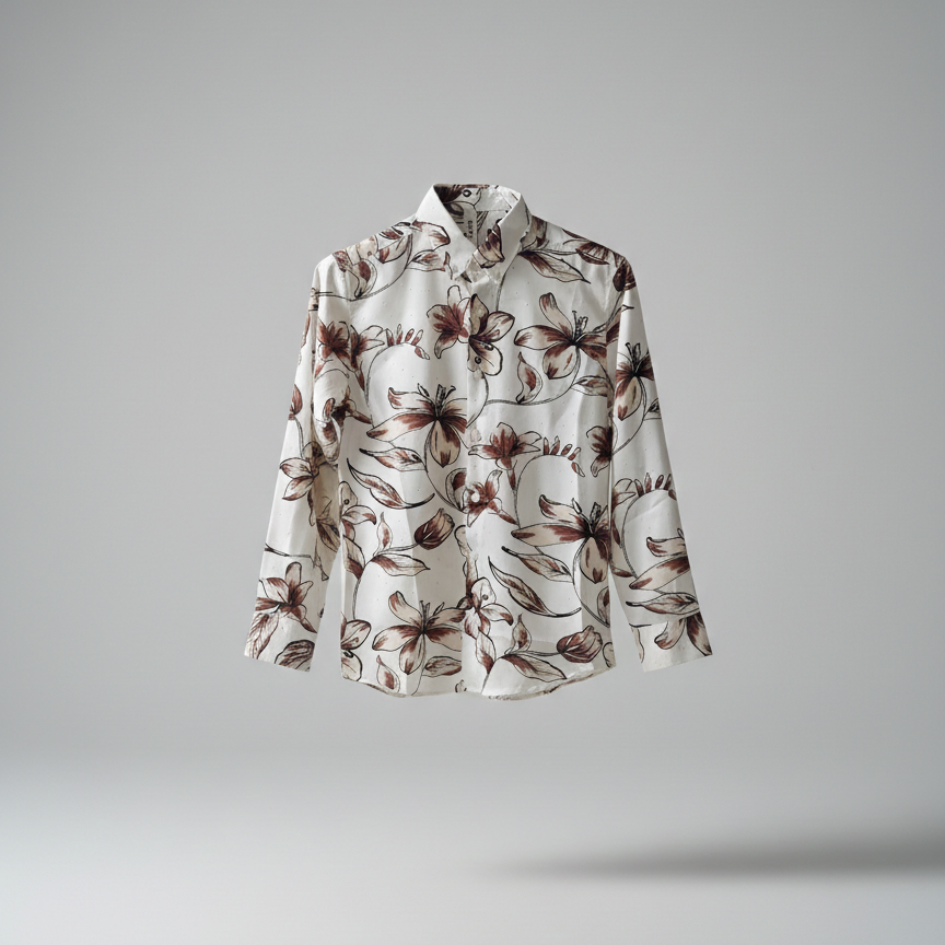 Floral patterned shirt on a gray background
