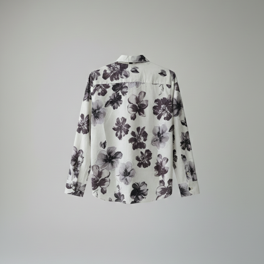 Floral patterned shirt on a gray background