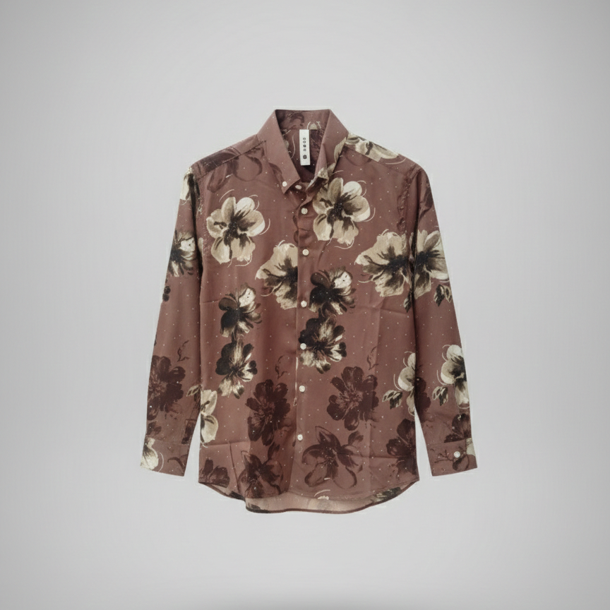 Floral patterned shirt on a gray background