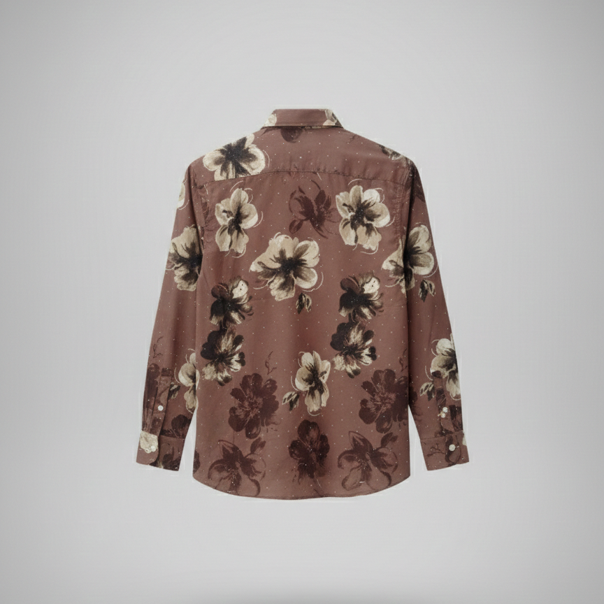 Floral patterned shirt on a gray background