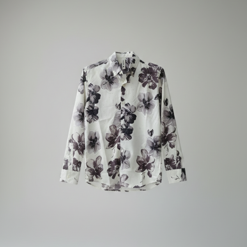 Floral patterned shirt on a gray background