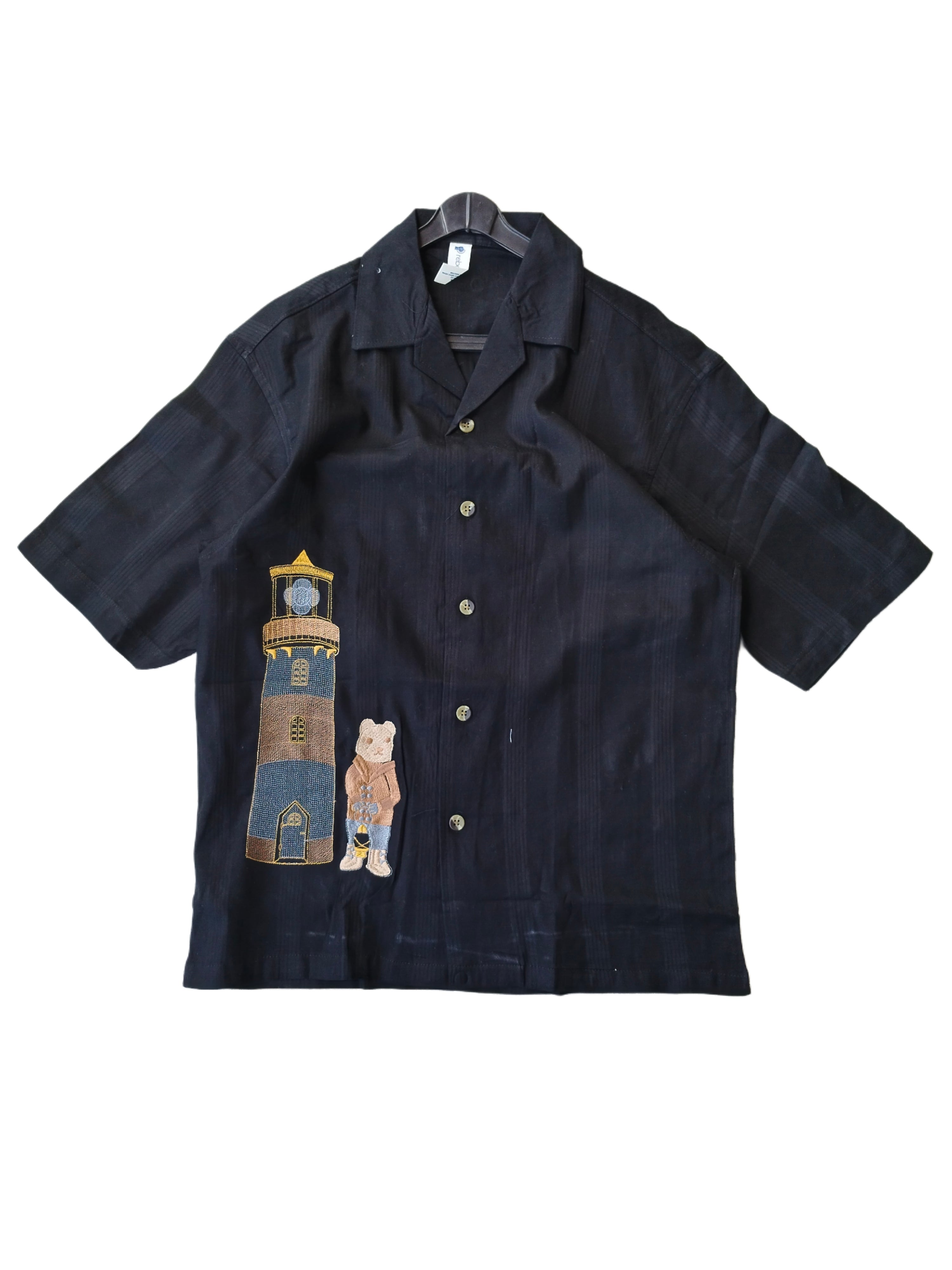 Men's Half Sleeve Embroidered shirt - Casual Fashion with Lighthouse & Bear Design
