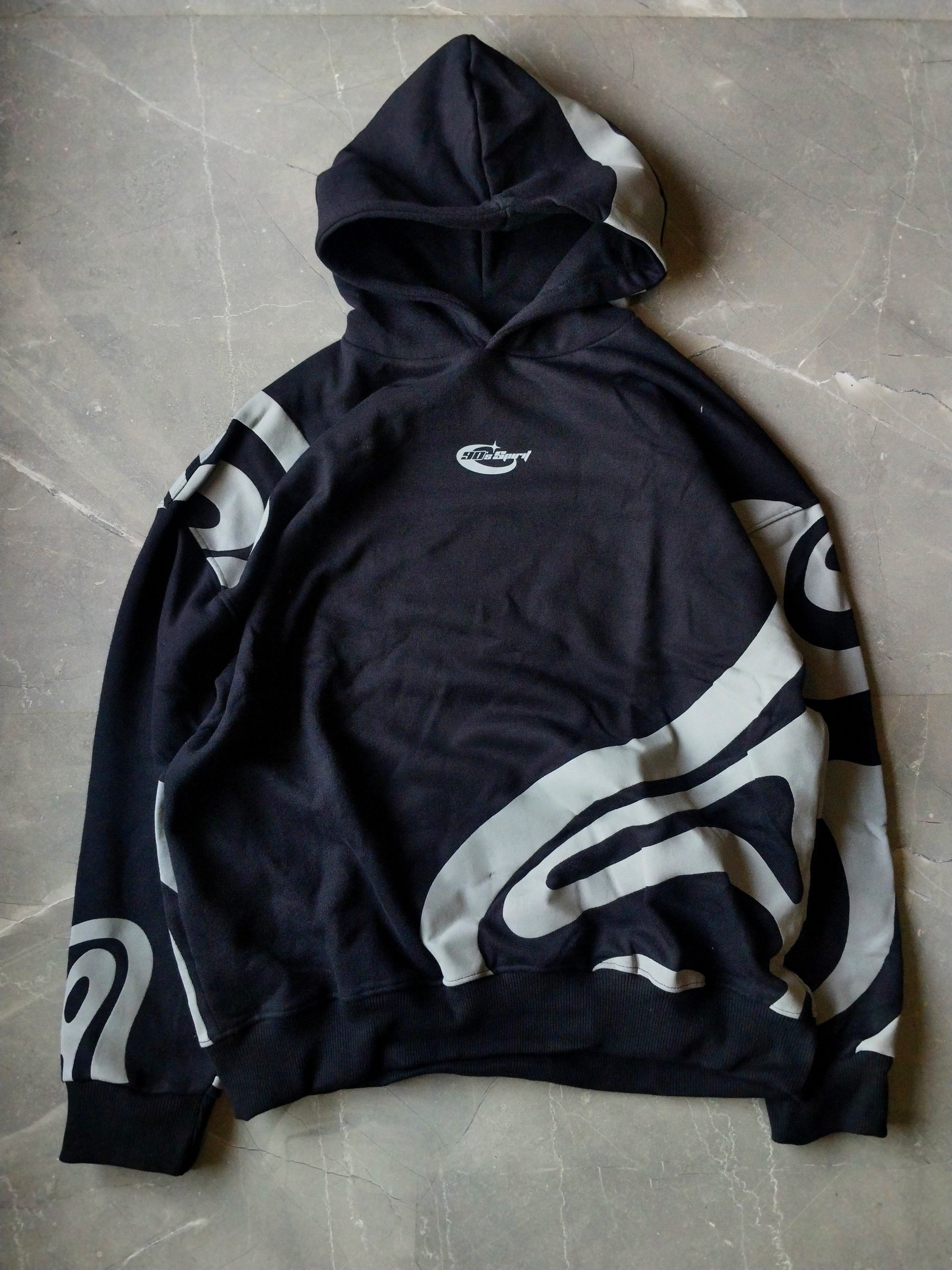 Black Oversized sleeves printed hoodie