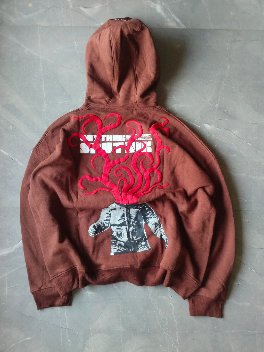 Brown Oversized Back print Hoodie