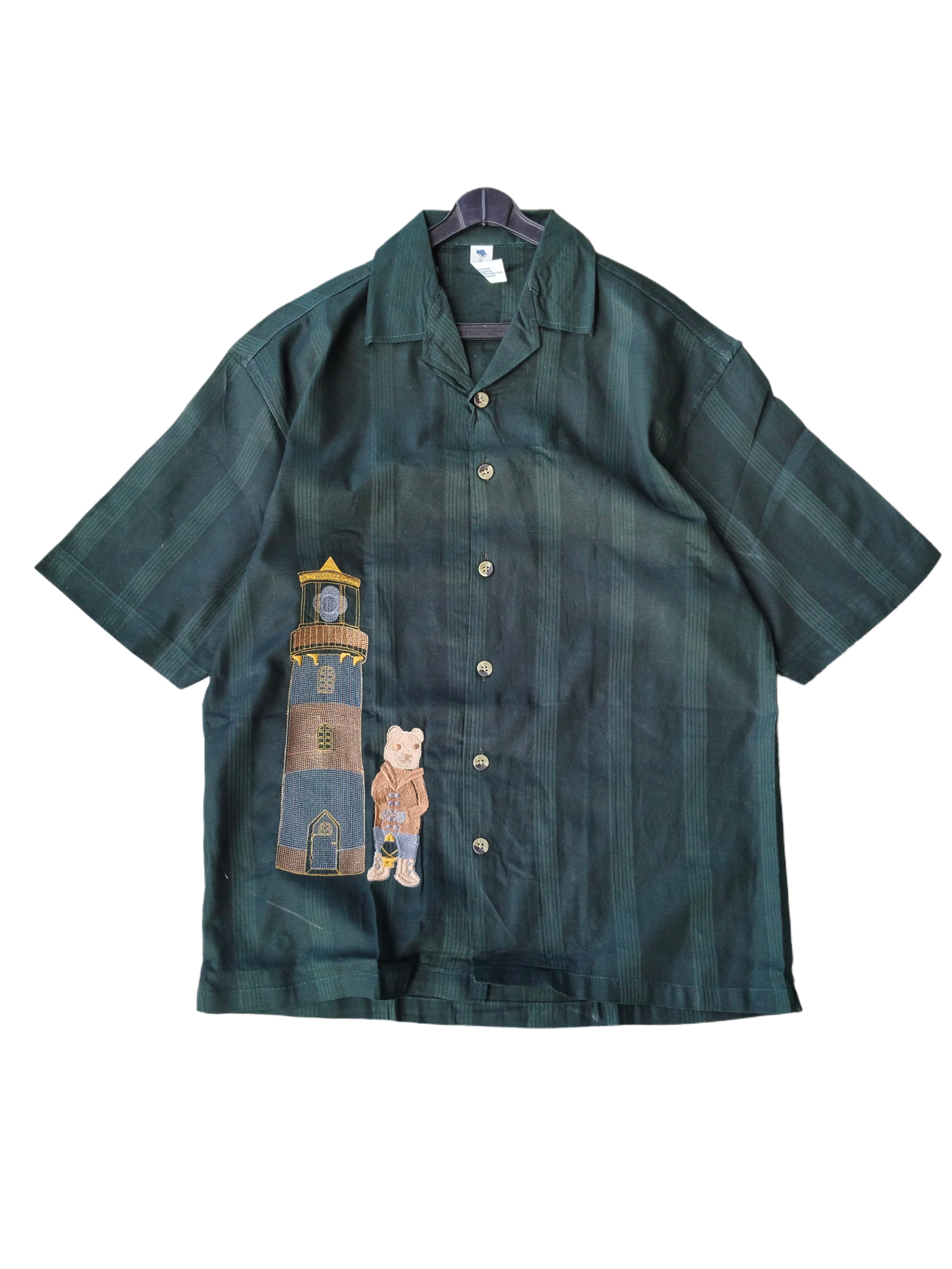 Men's Half Sleeve Embroidered shirt - Casual Fashion with Lighthouse & Bear Design