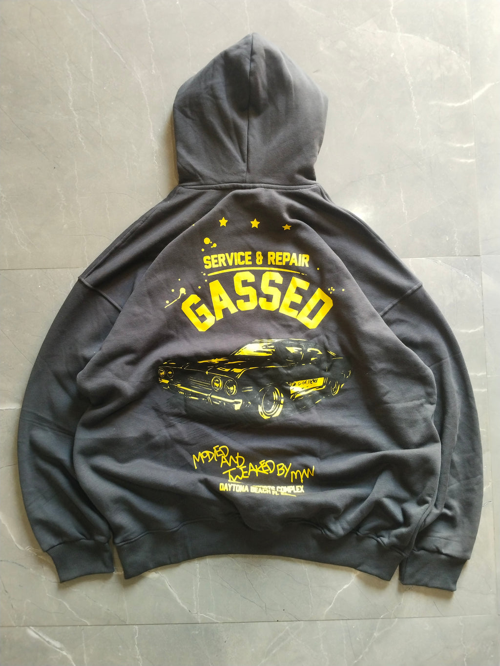 Charcoal grey Oversized back printed hoodie