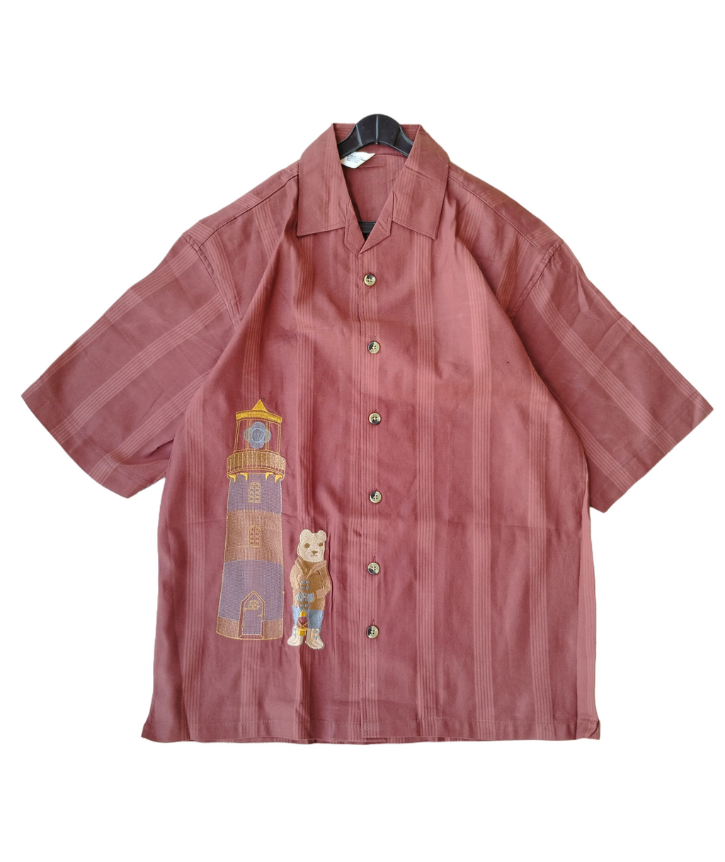 Men's Half Sleeve Embroidered shirt - Casual Fashion with Lighthouse & Bear Design