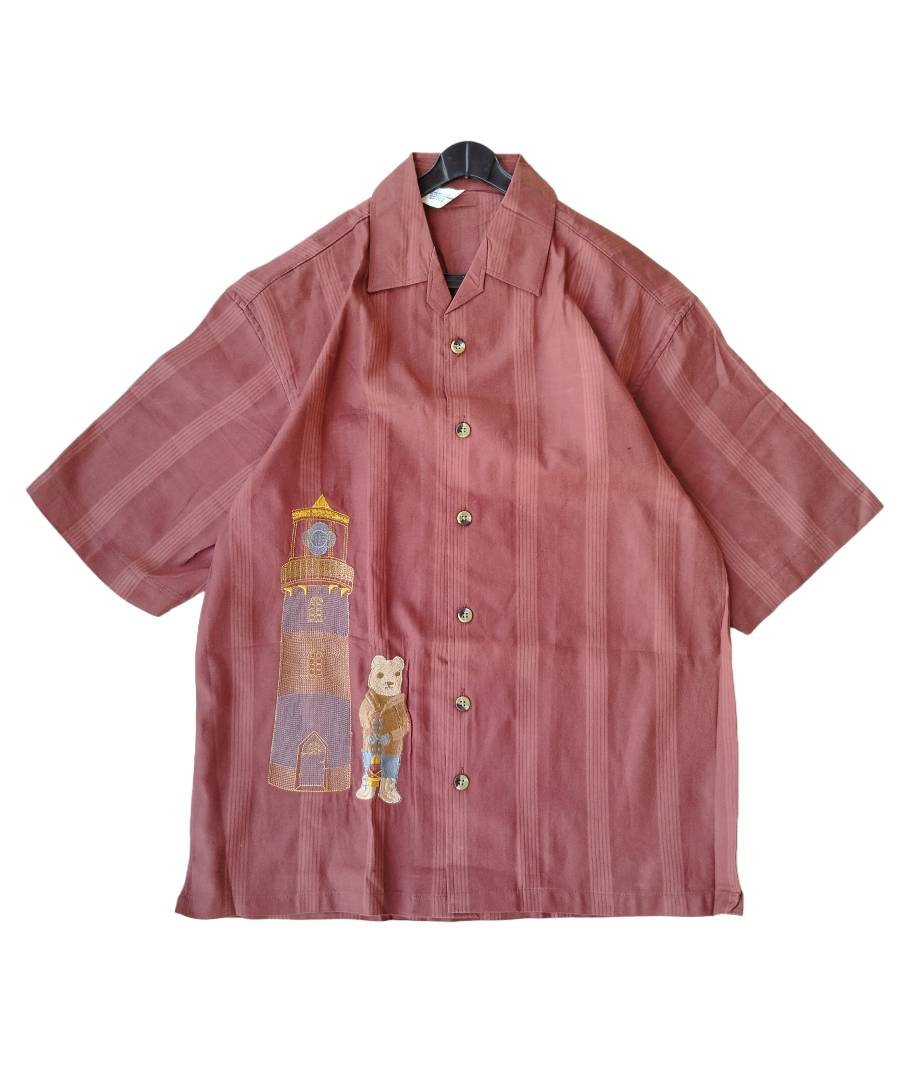 Men's Half Sleeve Embroidered shirt - Casual Fashion with Lighthouse & Bear Design