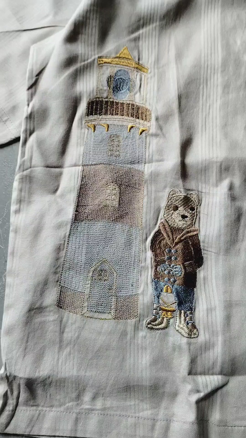 Men's Beige Half Sleeve Embroidered shirt - Lighthouse & Bear Design