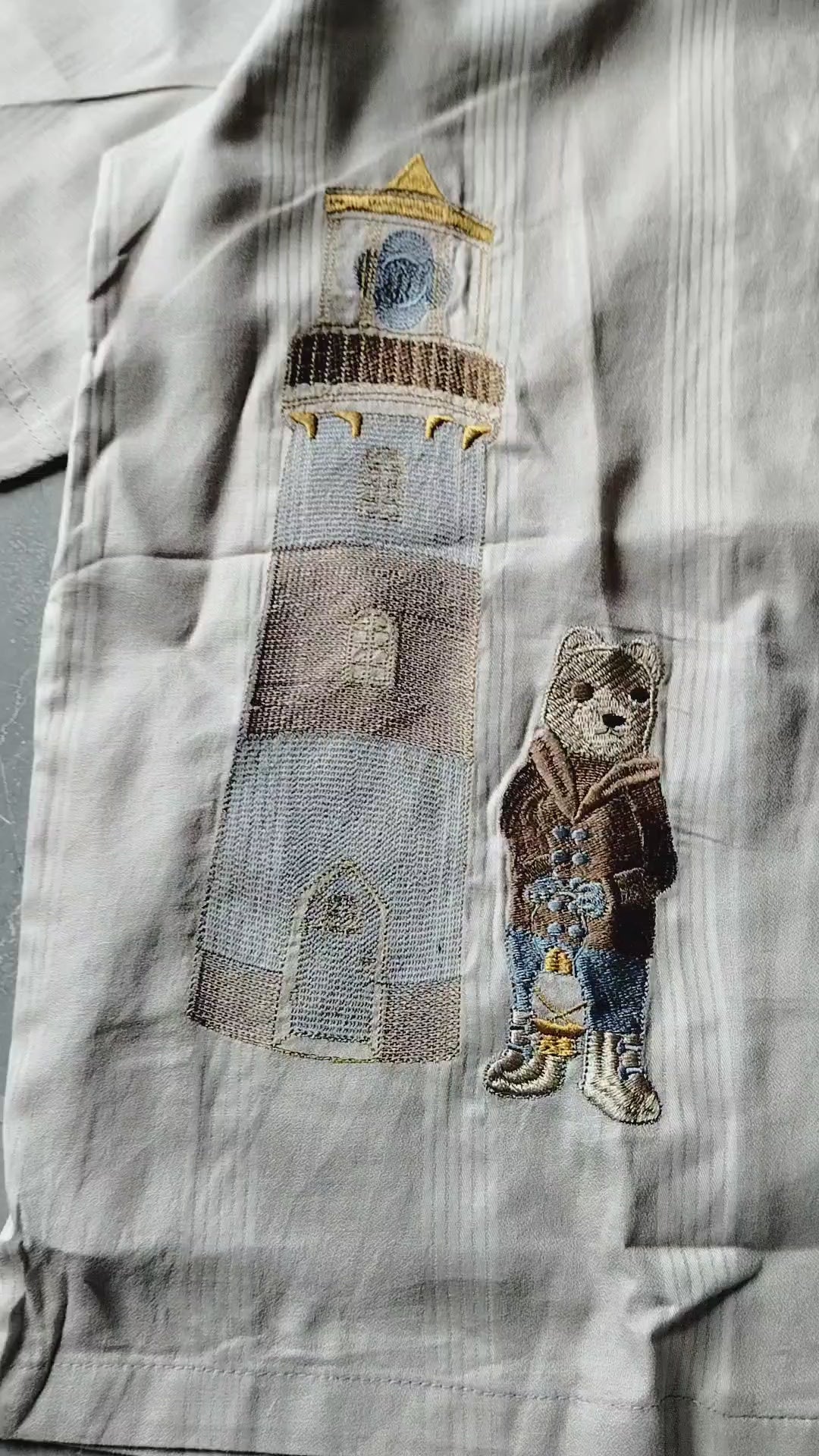 Men's Beige Half Sleeve Embroidered shirt - Lighthouse & Bear Design