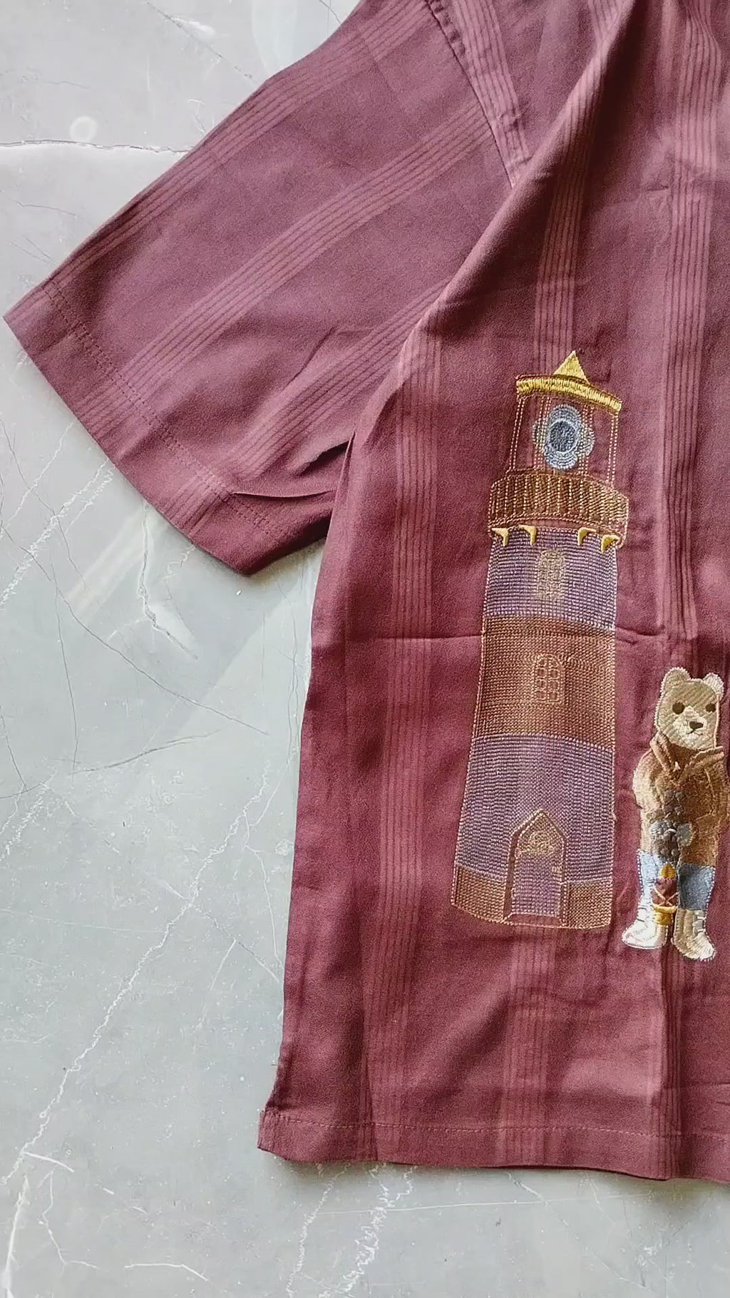 Men's Half Sleeve Embroidered shirt - Casual Fashion with Lighthouse & Bear Design