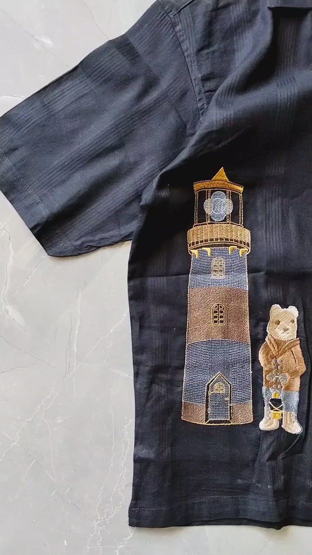 Men's Half Sleeve Embroidered shirt - Casual Fashion with Lighthouse & Bear Design