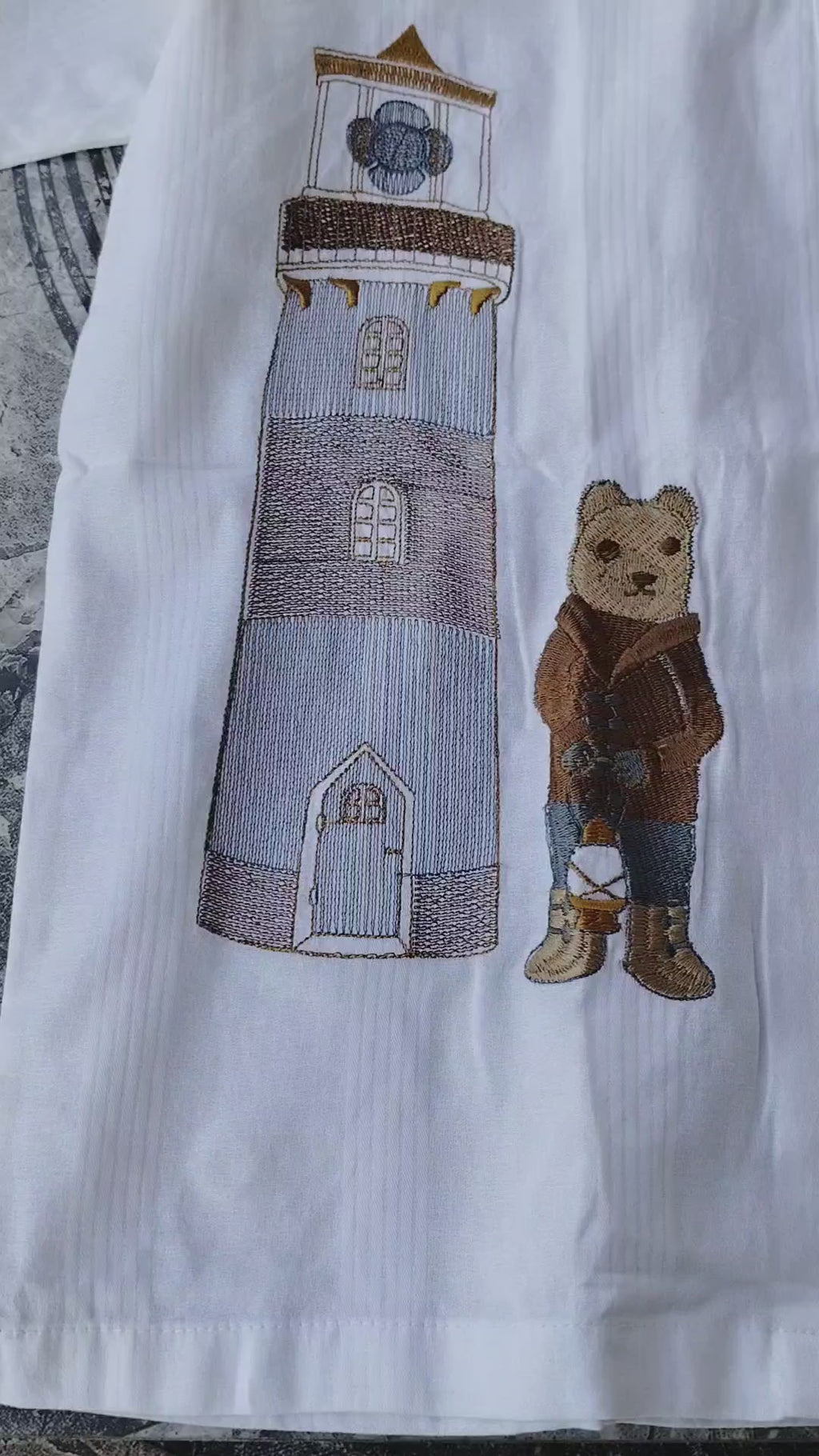 Men's White Half Sleeve Embroidered shirt - Lighthouse & Bear Design